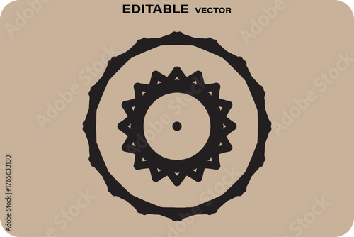 Abstract black geometric mandala design on tan background