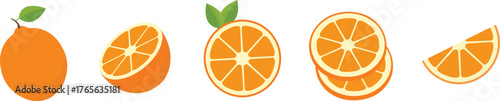 Orange Fruit Vector Set- Whole, Half, and Slice Illustrations for Juice and Citrus Designs