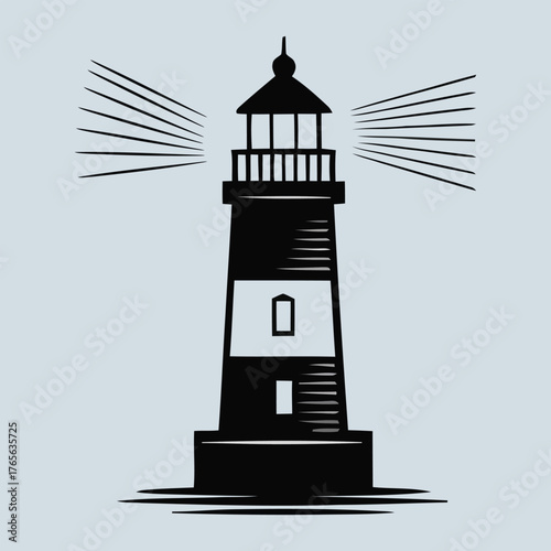Classic Nautical Lighthouse With Beams Of Light Guiding Ships Safely Vector
