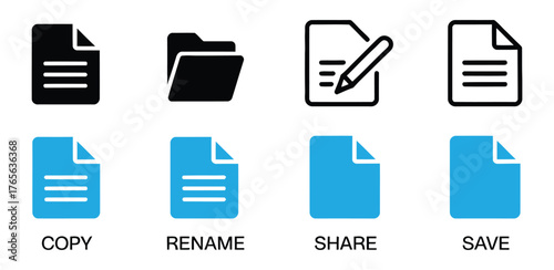 Copy, paste, rename, share and save   icon collection. tool bar icon symbol.