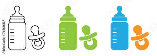 white silhouette of baby bottle and pacifier for infant care and feeding