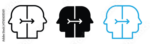 Symbolizing two minds in dialogue with a bidirectional arrow representing communication and understanding in a clear, modern infographic style.
