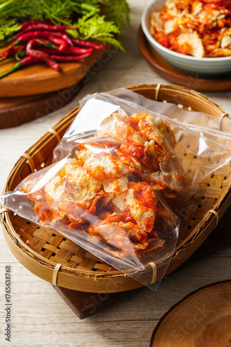 Emping Balado, Spicy Snacks from West Sumatra. Made from melinjo crackers, it's crunchy and sweet and spicy.