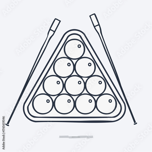 Simple pool game icon. Billiards balls and cues vector outline