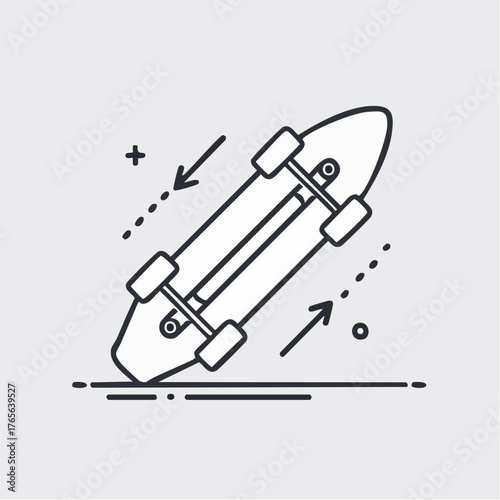 Skateboard icon with motion. Skateboarding sport vector outline