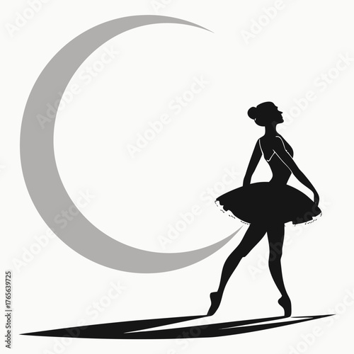 Graceful ballerina silhouette dancing near the moon expresses beauty and artistry