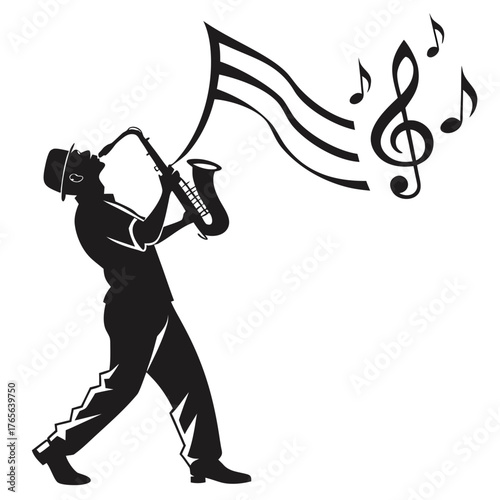 Dynamic saxophonist playing soulful melodies, perfect for jazz festival promotions