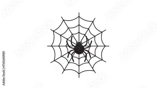 Spider on web vector illustration simple flat design icon for Halloween isolated on white 