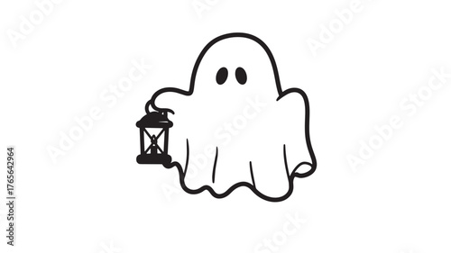 Cute ghost holding a lantern simple vector illustration for Halloween designs isolated on 