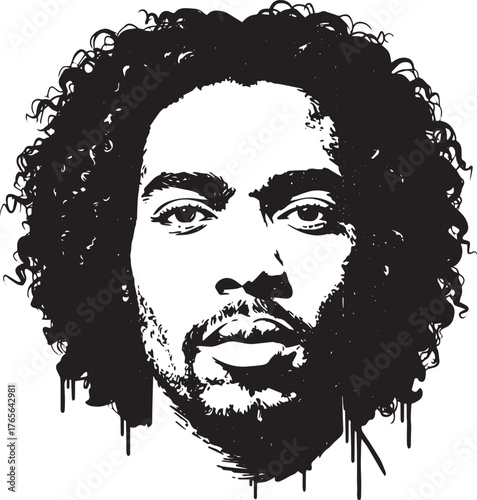 Striking monochrome portrait of a person with voluminous curly h