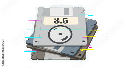 Pile of old 3.5-inch floppy disks, showing the storage media of a bygone era.