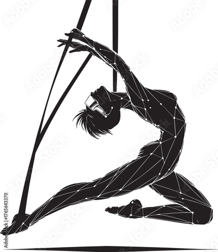 Silhouette of a Person Performing Aerial Dance with Geometric Ac