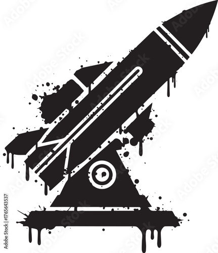 Silhouette of a missile defense system launcher with paint splas