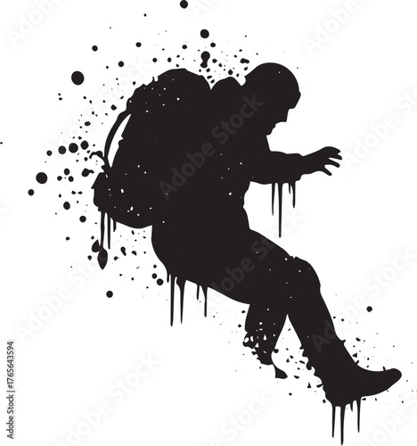 Distressed Silhouette of a Hiker Falling, Action and Conceptual