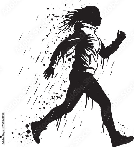 Dynamic Monochrome Illustration of a Woman Engaged in Energetic