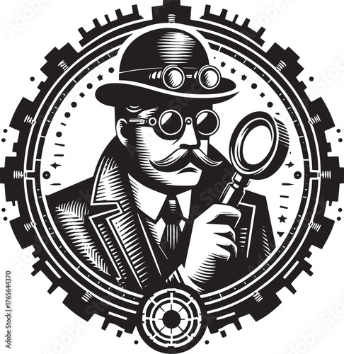 Steampunk Detective Illustration: A Vintage-Style Investigator H