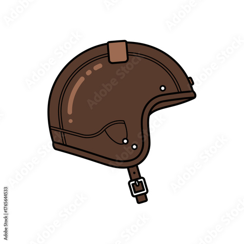 Brown vintage motorcycle helmet with strap and buckle.