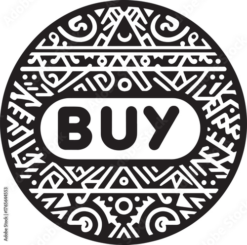 Unique Black and White Geometric Design with BUY Text in the Cen