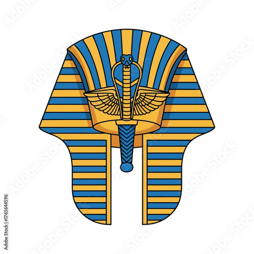 Vector illustration of the iconic blue and gold funerary mask of Tutankhamun from ancient Egypt.