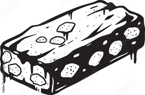 Monochrome nougat illustration showcasing a delicious confection