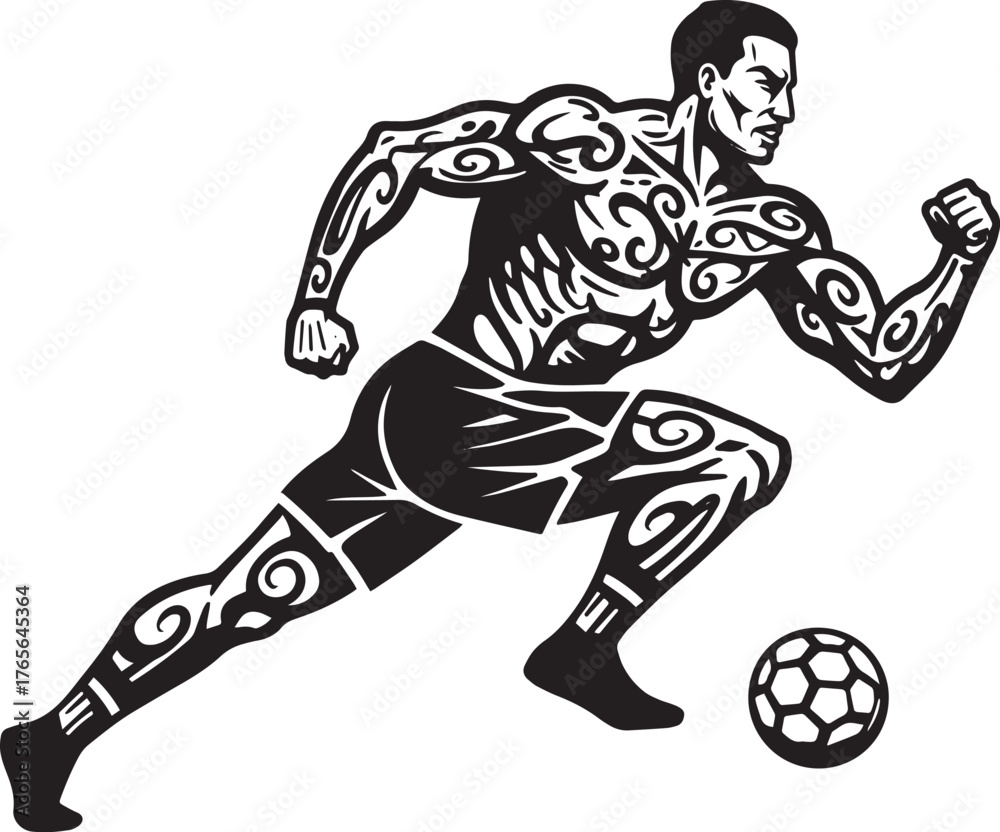 Obraz premium Dynamic vector illustration of a soccer player with tribal desig