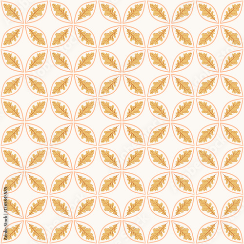seamless pattern in graphic retro style oak leaves acorns autumn colors, brown, green, pastel shades