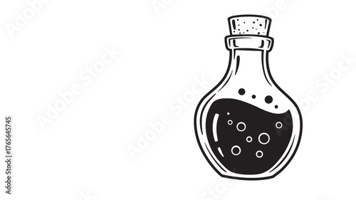 Potion bottle vector illustration black and white drawing isolated on white background