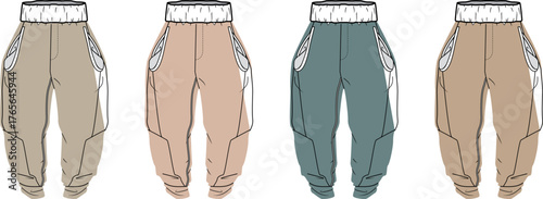 Fashionable collection of comfortable sweatpants and joggers in diverse earthy tones, featuring relaxed fits and practical designs for everyday athleisure and casual style