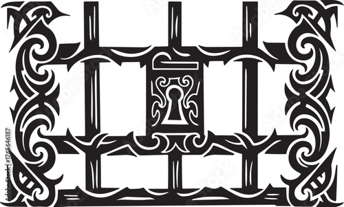 Ornate tribal style jail cell icon depicting confinement and sec