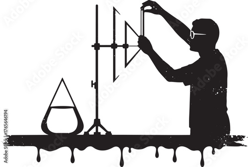 Silhouette of scientist aligning prisms with scientific instrume