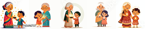 vector of an indian grandmother and grandson celebrating diwali