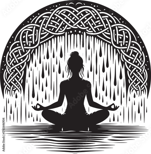 Silhouette of a Woman Meditating in a Lotus Position Under a Cel