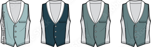Formal Vest Variations Vector Illustration of Men's Waistcoat Designs for Apparel and Fashion