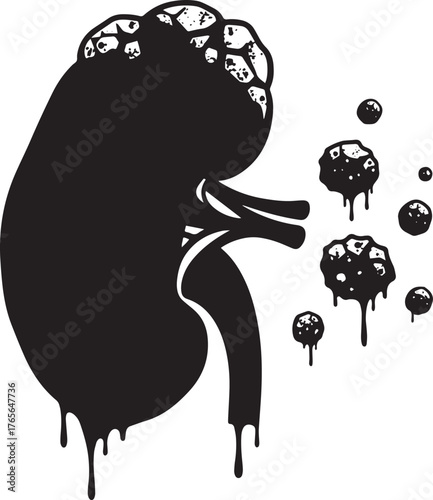 Illustrative kidney silhouette with kidney stones indicating ren