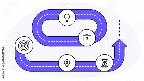 A stylized roadmap featuring milestones such as Project Idea Funding Goal Investment and Impact depicting the journey of a crowdfunding initiative from concept to realization.