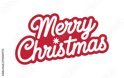 Merry christmas text in red and white isolated on white background, festive and joyful greeting