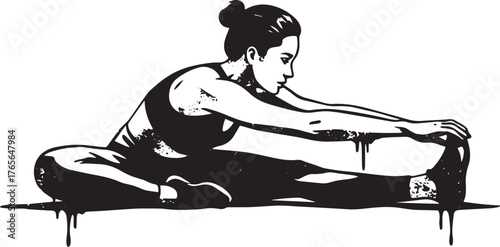 Monochrome artistic portrayal of a woman engaged in a hamstring