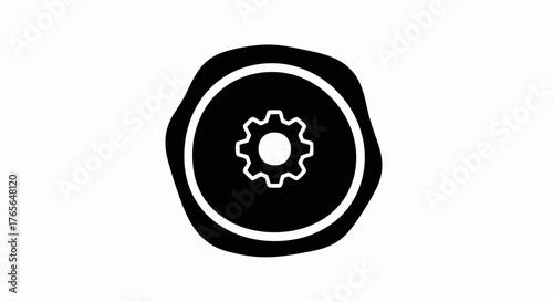 Bioengineering icon with a gear inside a cell silhouette. Minimalist flat vector illustration. Biotechnology and synthetic biology symbol.