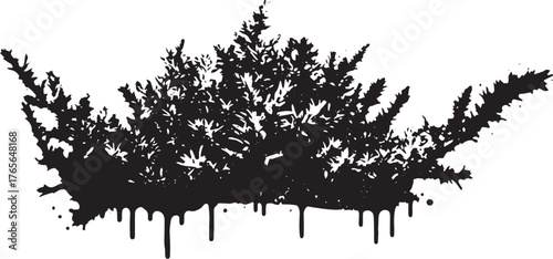 Abstract silhouette plant dripping paint creating a nature meets