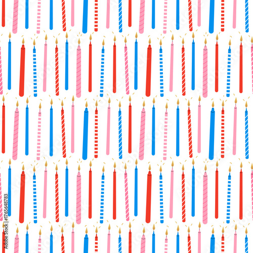 Festive seamless pattern with candles. Cute hand drawn illustration. Vector flat background. Fabric textile print. Surface cover wrapper design.