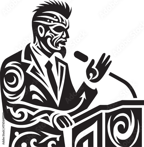 Intricate Black and White Vector Illustration of a Man Giving a