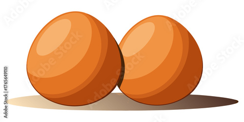 A high-resolution, realistic image of two fresh brown chicken eggs placed on a clean white surface. The eggs have smooth, slightly matte shells with subtle natural imperfections and gentle highlights 