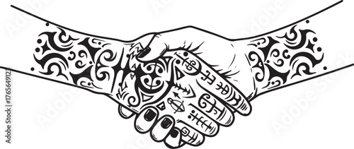 Tattooed handshake, symbol of partnership and agreement with sty