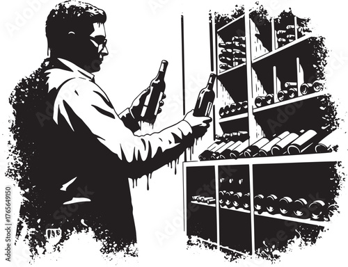 Elegant sommelier selecting wine bottles from a cellar storage s