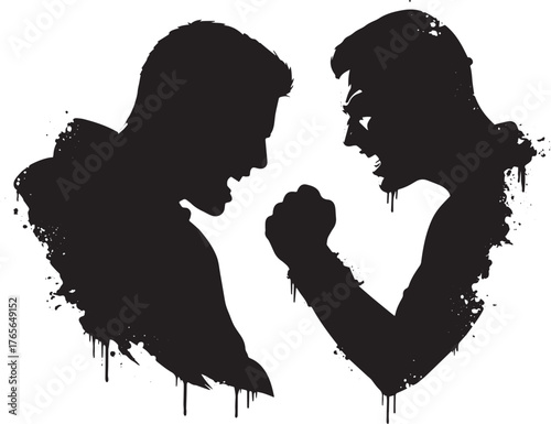 Silhouette confrontation: Intense dispute with aggressive expres