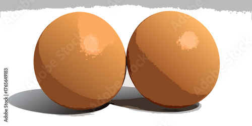 A high-resolution, realistic image of two fresh brown chicken eggs placed on a clean white surface. The eggs have smooth, slightly matte shells with subtle natural imperfections and gentle highlights 