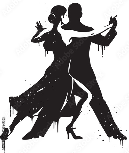Passionate tango dancers embrace the art of motion in a stylized