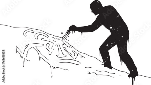 Creative silhouette carving design onto textured surface, artist