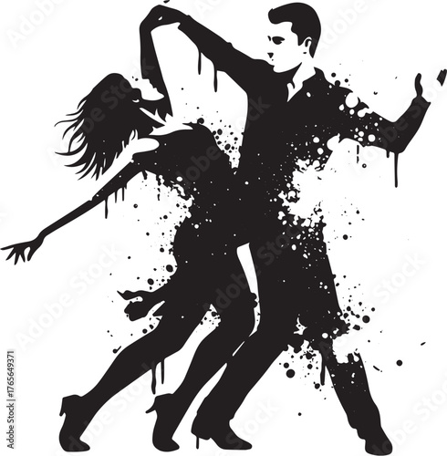 Dynamic monochrome illustration showcases a couple engaged in pa