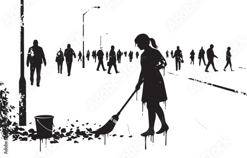 Monochrome depiction of civic duty amidst urban bustle, maintain